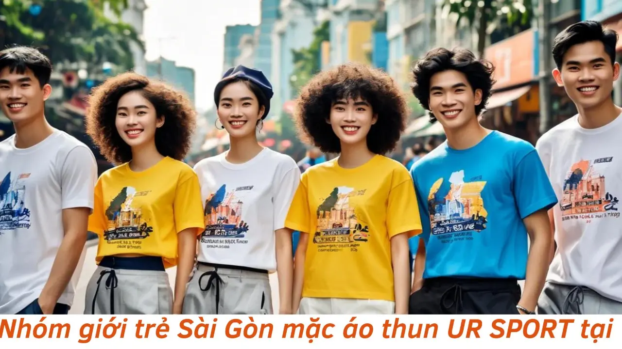 Nhóm bạn trẻ mặc áo thun UR trong hoạt động ngoài trời