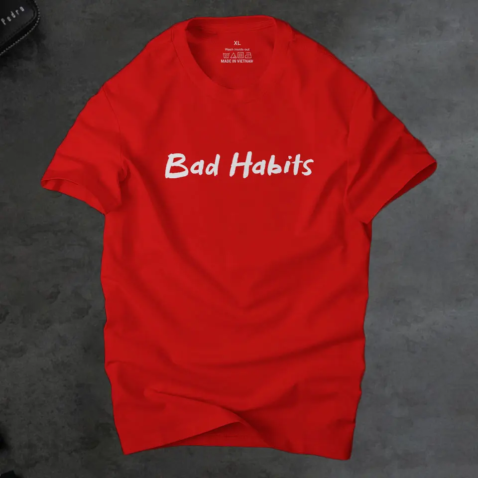  Áo phông nam Bad habits cá tính màu đỏ đô