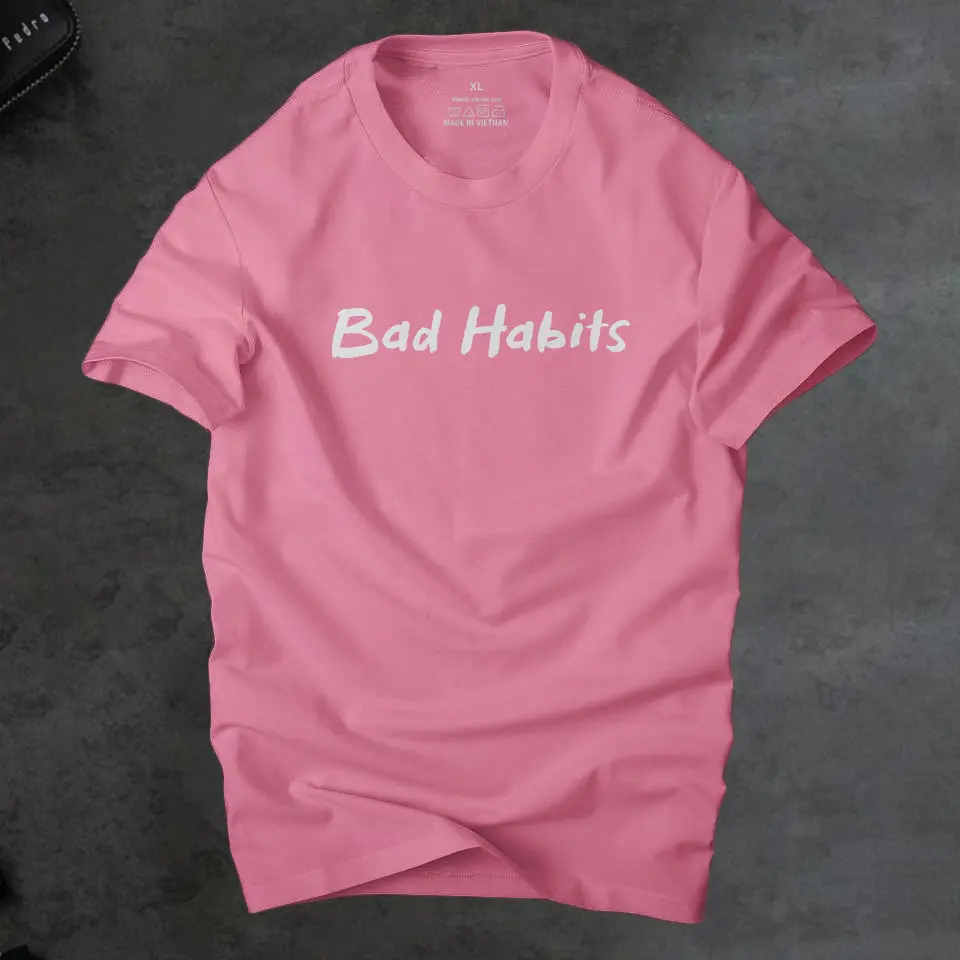   Áo phông nam Bad habits cá tính màu hồng dâu