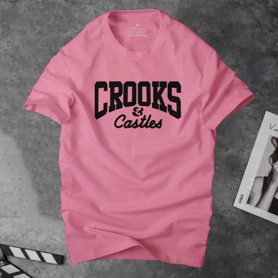 Áo thun nam cổ tròn Crooks thời trang cá tính màu hồng dâu