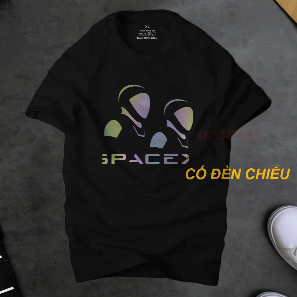 Áo thun nam Spacex phản quang 7 màu siêu nét màu đen