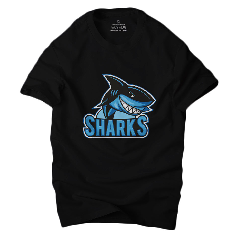 Áo phông nam nữ Shark in hình cá mập màu đen - Áo phông cá tính, mạnh mẽ

