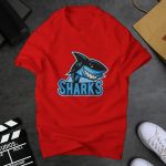 Áo phông nam nữ Shark in hình cá mập kỹ thuật số sắc nét màu đỏ đô