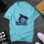 Áo phông nam nữ Shark in hình cá mập màu xanh thiên thanh - Áo phông cá tính, trẻ trung
